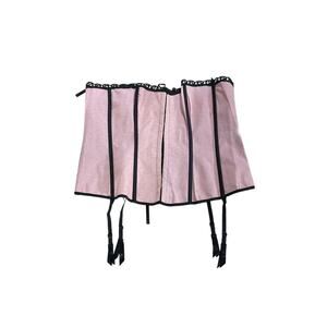 NWT Dreamgirl Pink Black Brocade Lace Back Corset Bustier Garter Straps Sz 44 3x